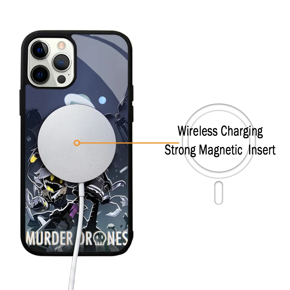 Game M-Murder Drones N V J Phone Case For IPhone 11 12 13 14 15 Plus Pro Max Mirror Acrylic Cover For Magsafe Wireless Charging