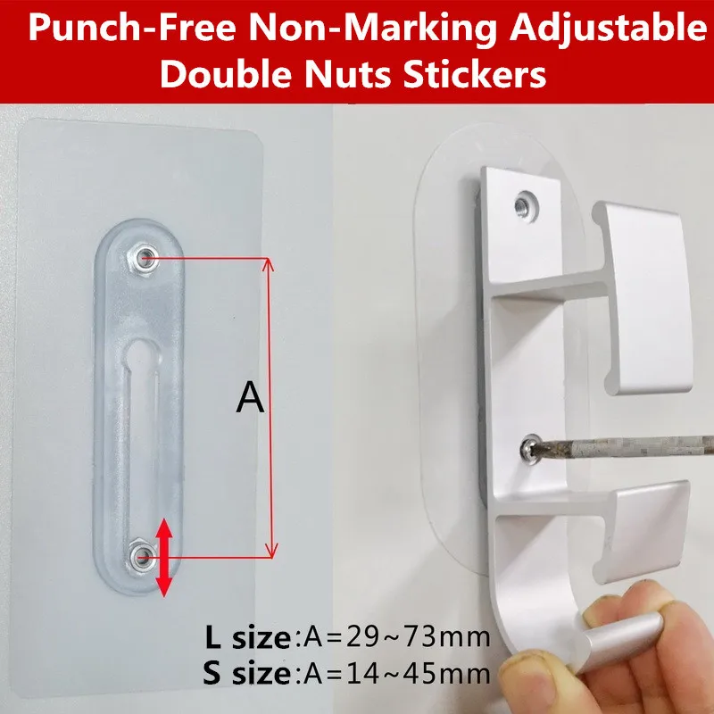 New 2pcs Punch-Free Non-Marking Adjustable Double Nut Screw Stickers Wall Picture Hook Invisible Traceless Hardwall Hanging Kit