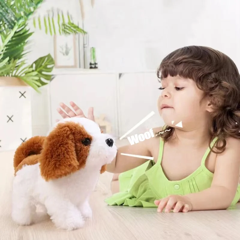 Walking Barking Kawaii Plush Golden Puppy Pet Dog Electronic Interactive Dog Tail Wagging Companion Animal for Kid Plush GIft