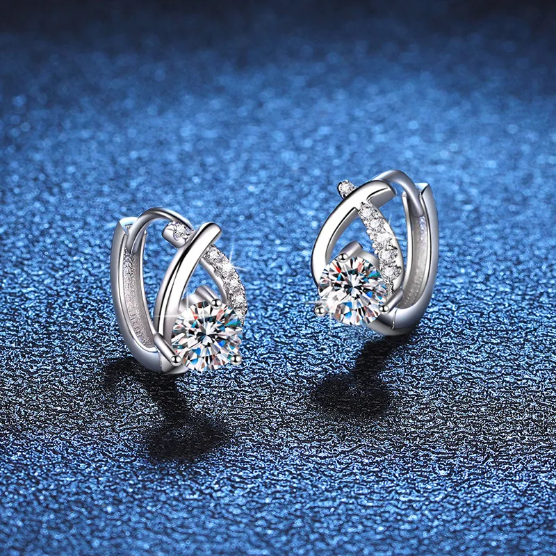 18K Platinum Diamond Moissanite Earrings Cross Drop  PT950 Platinum Earrings Light Luxury Korean Style One Carat