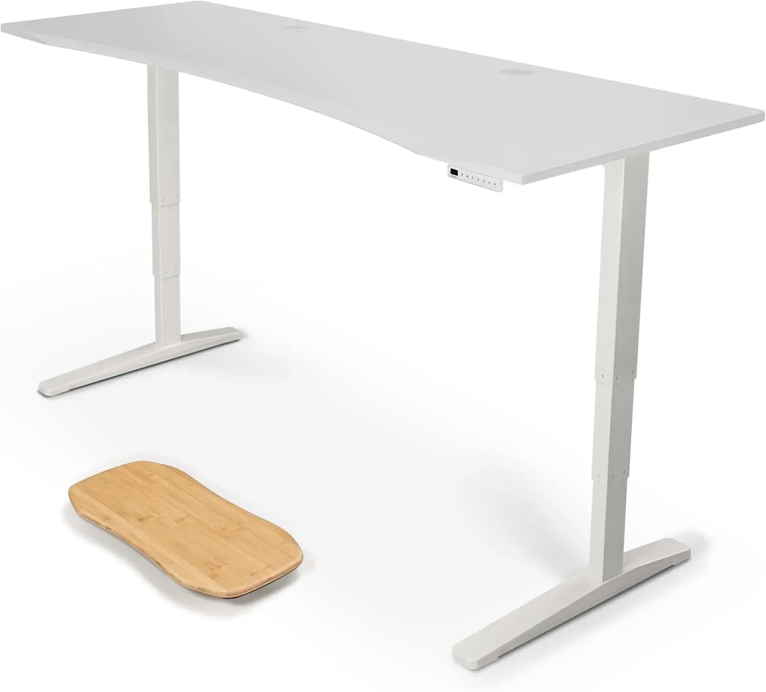 

White Eco Curve 80 x 30 inch Standing Desk 2 Leg V2 Adjustable Stand Up C Frame Advanced Keypad Wire Grommets Wire Tray