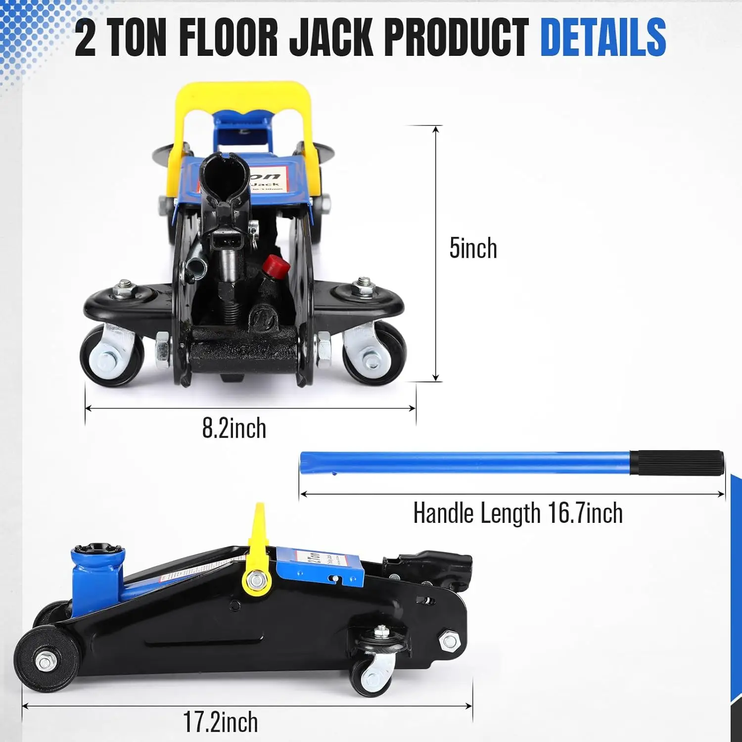 رافعة أرضية هيدروليكية 2 طن، مضخة رفع سريعة للسيارة، مقبس عربة فولاذي عالي التحمل، نطاق 3.35 بوصة - 13 بوصة