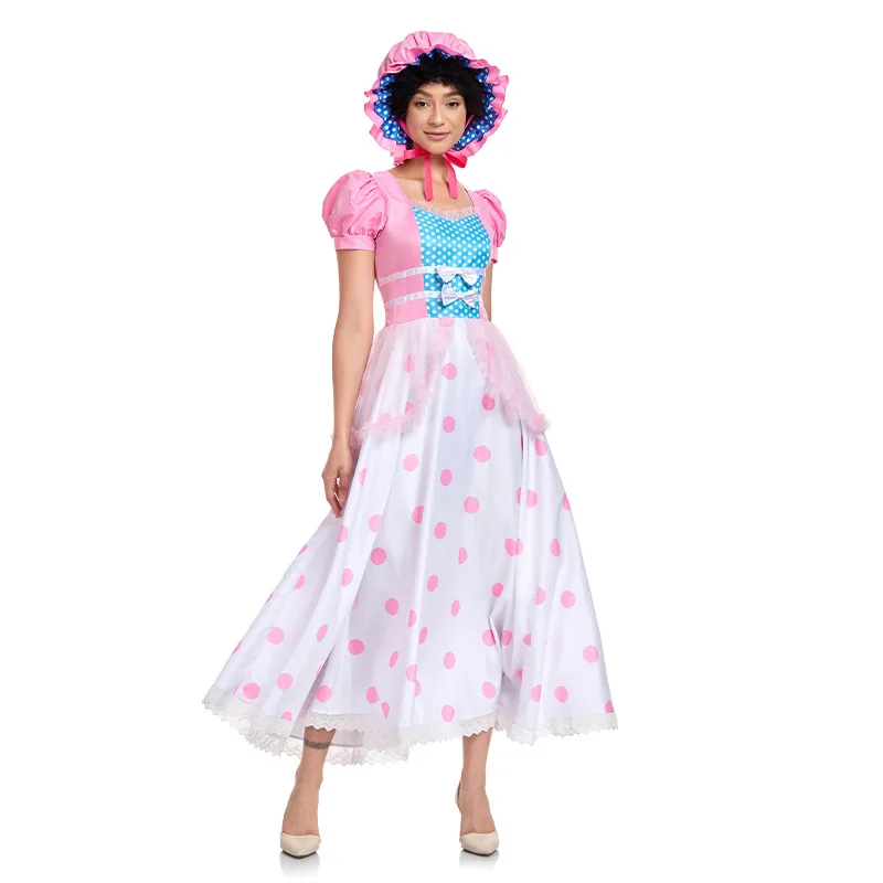

Anime Bo Peep Cosplay Costume Women Girls Dress Outfits With Hat Polka Dots Shepherdess Halloween Carnival Party Disguise Suit