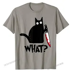 Cat What? Funny Black Cat Shirt, Murderous Cat With Knife T-Shirt Cotton T Shirts for Men Crazy T Shirt Slim Fit Europe