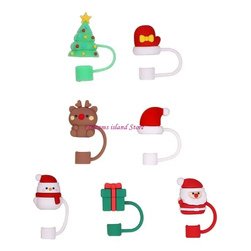 Silicone Straw Christmas Cup Stopper Cover Cartoon Santa Snowman Straw Plug Tips for Tumblers Home Party Decor HX6C