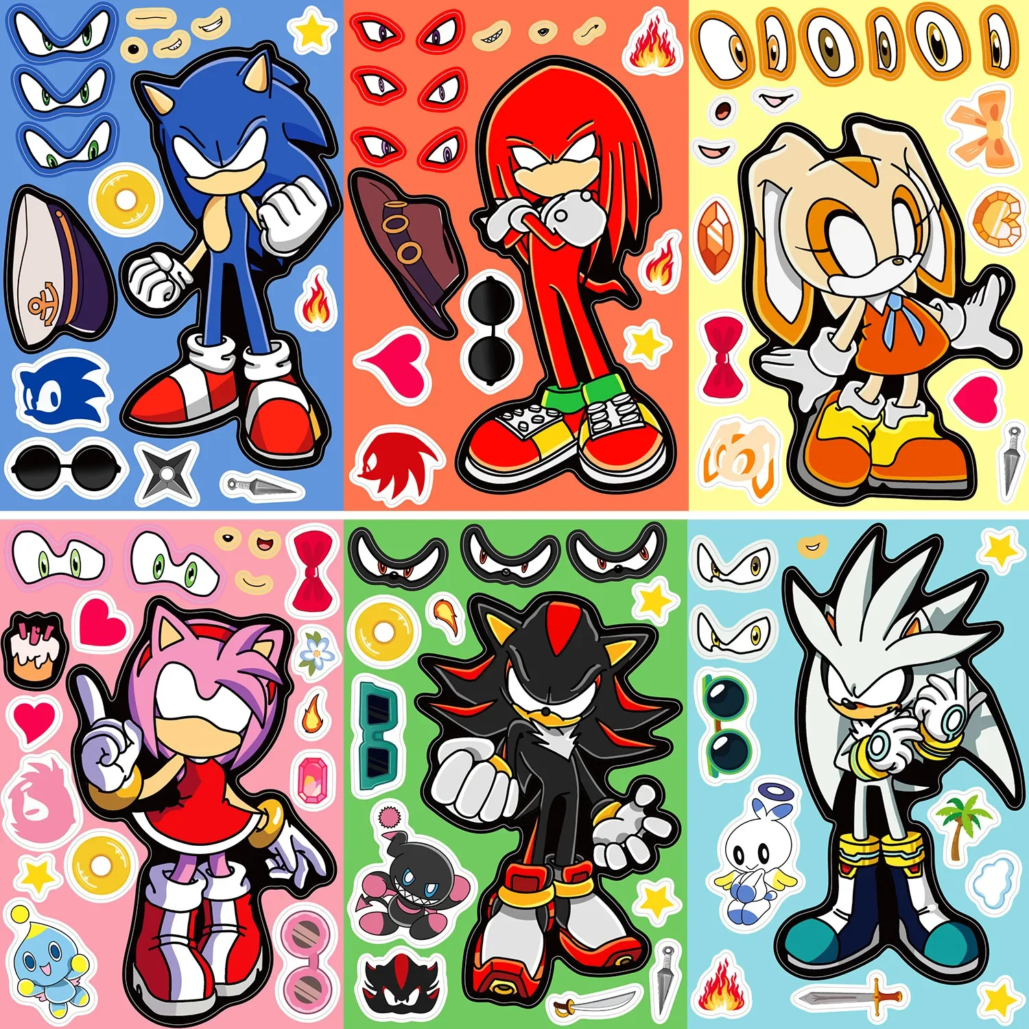 

Cartoon 8 Sheets Anime Sonics The Hedgehog Puzzle Stickers Kawaii Make A Face Book Stickers Cute DIY Funny Sticker Toy Kids Gift