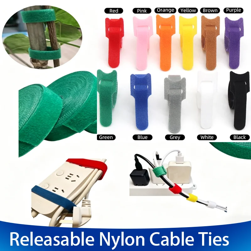 10~1000pcs Releasable Cable Ties Wire Organizer Multi-Colour 12x200mm Fasten Reusable Cable Tie Straps Nylon Wrap Bundle Bandage