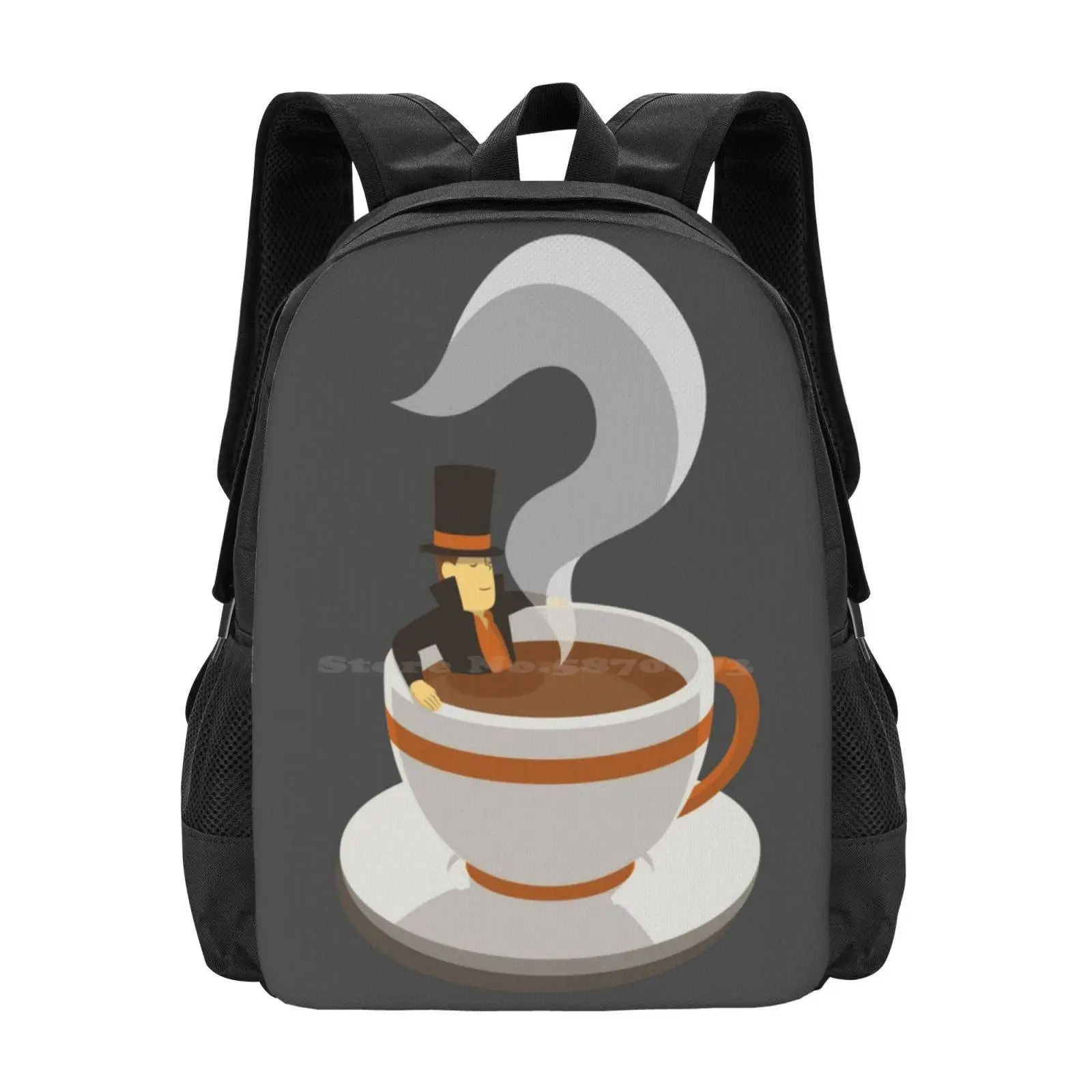 Mystery Tea Pattern Design Bagpack School Bags Video Games Professor Hershel Layton Mystery Gentleman Adventure Puzzle