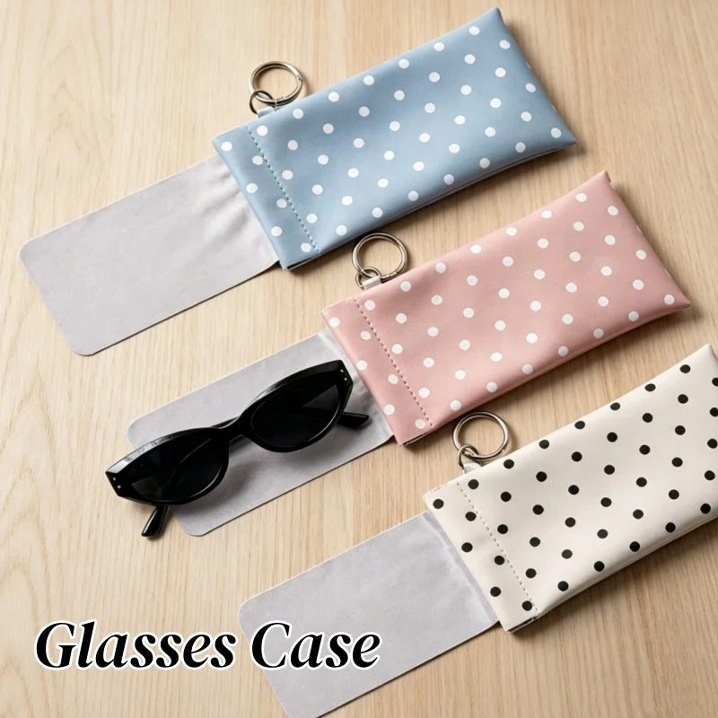 Fashion Polka Dot with Loop Glasses Bag Spring Clip Automatic Closure Glasses Case Travel Portable Storage Bag with Mirror Cloth