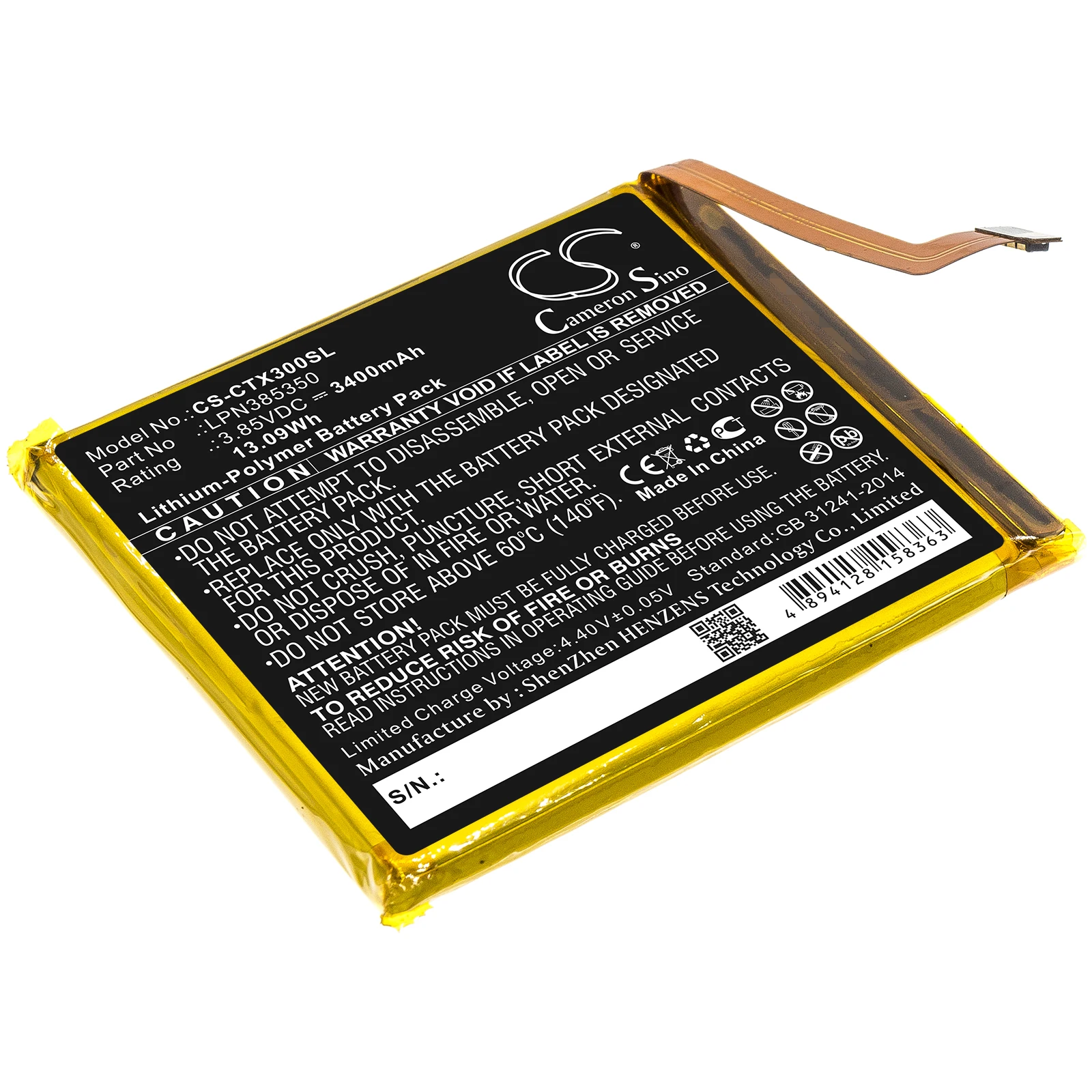 

CS 3400mAh / 13.09Wh battery for Crosscall Action X3, Action-X3, Core X3, Core-X3, Trekker X3 LPN385350