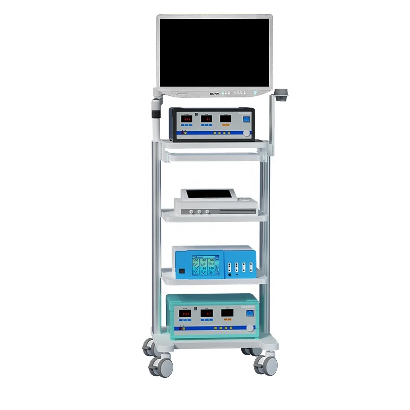 Hospital ABS Plastic Cart Monitor Mount 4-layers Storage Platform Medical Endoscope Trolley Mobile Workstation for Hospital