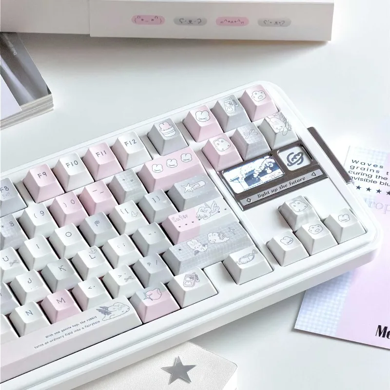 Star Bunny Candy Theme PBT Keycaps Cherry Profile 5-Side Dye Sub Wearproof MX CrossStem Keycap Set For 60 65 75 Alice Mech KBD
