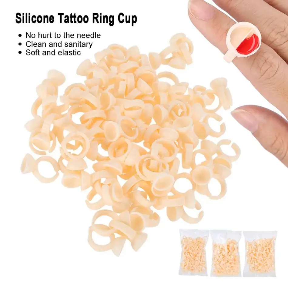 100Pcs Eyebrow Tattoo Ring Cup Microblading Pigment Glue Holder Divider Tattoo Ink Pigment Holder Cup Permanent Makeup Supplies