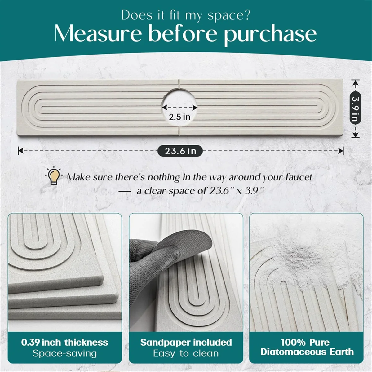 

AT13 Diatom Mud Water-Absorbing Quick-Drying Hard Mat for Kitchen Bathroom Sink Faucet Mat