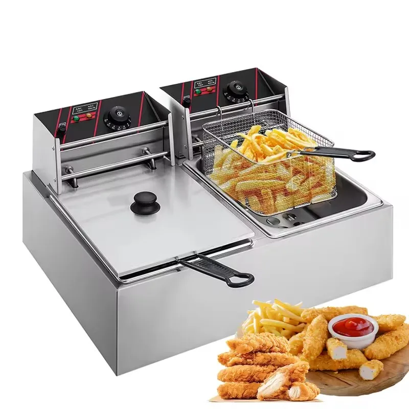 Commercial new oil fryer electric fryer double oil pan chicken fryer 2500W multifunctional French fries