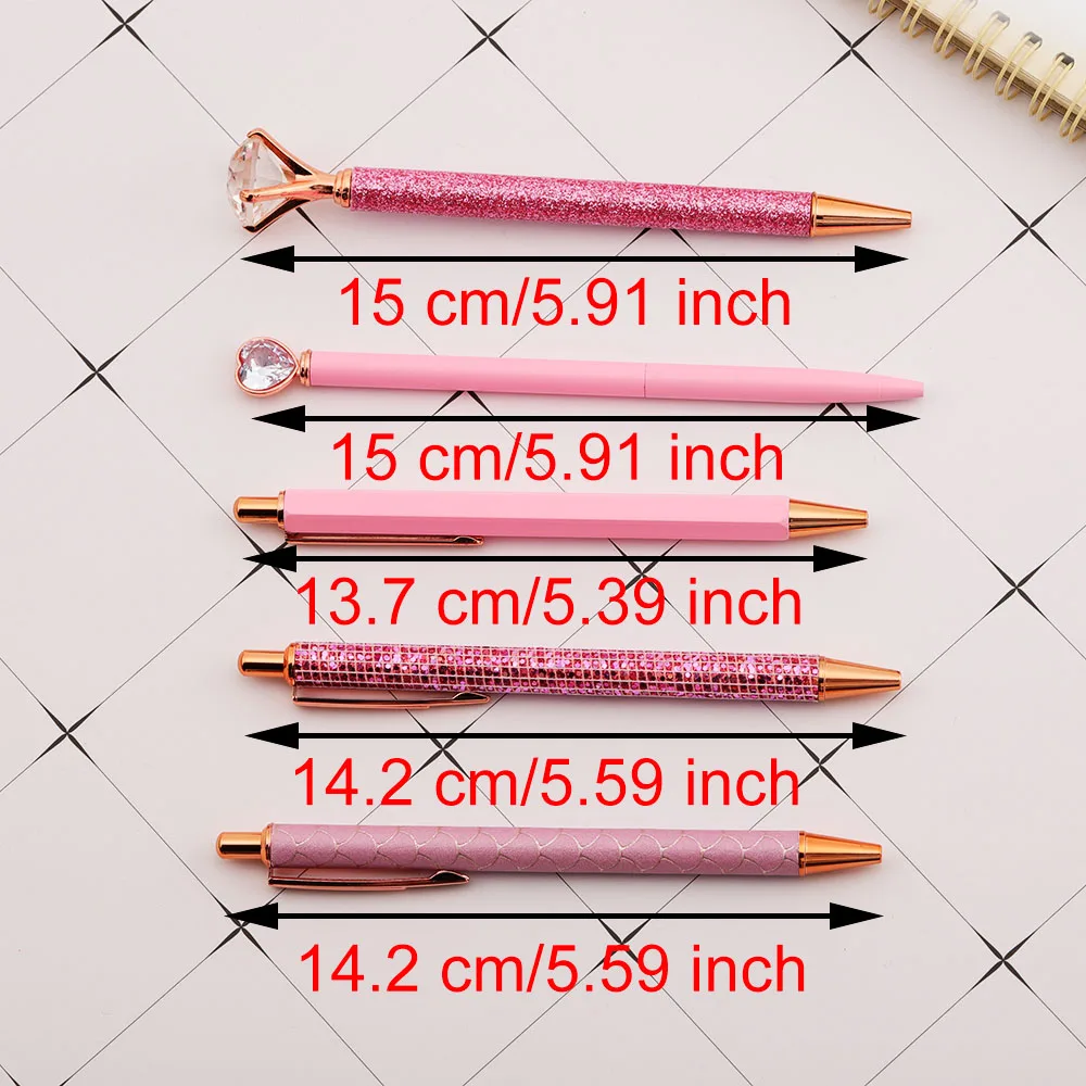 Lytwtw\'s Roller Press Ballpoint Pen Luxury Cute KAwaii Pink Roseo Metal Stationery School Office Supplies Spinning 5 Pieces