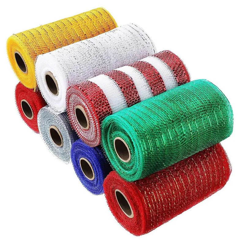 YWDZ-4 Rolls Burlap Mesh Burlap Mesh Ribbon Wrapping Ribbon Rolls Wreath Decoration For DIY Craft
