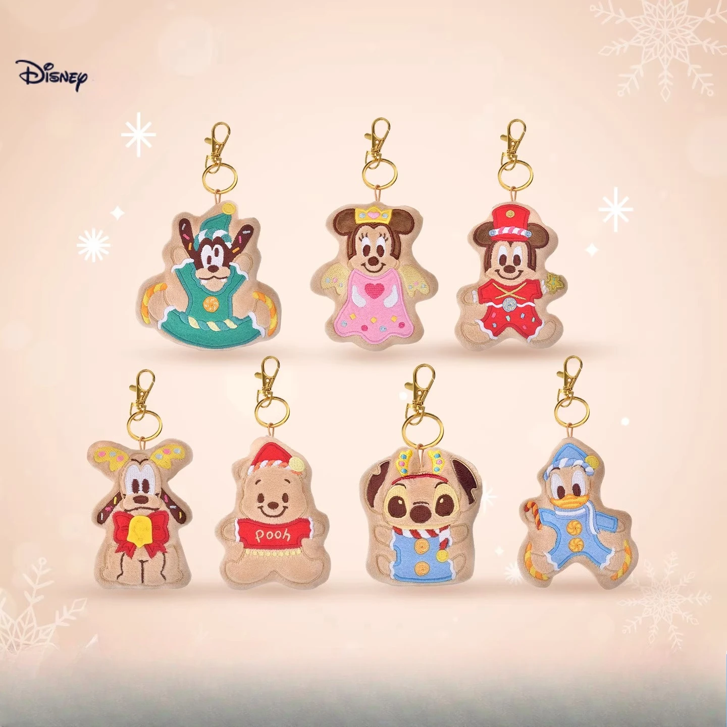 Disney Christmas Gingerbread Man Plush Keychain, Cute Holiday Decor Gift, Festive Xmas Stocking Stuffer Charm Ornament