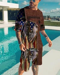 Conjunto de ropa de verano para hombre, 3D Camiseta con estampado, pantalones cortos, chándal de gran tamaño, ropa deportiva informal Love Eagle, novedad de 2023