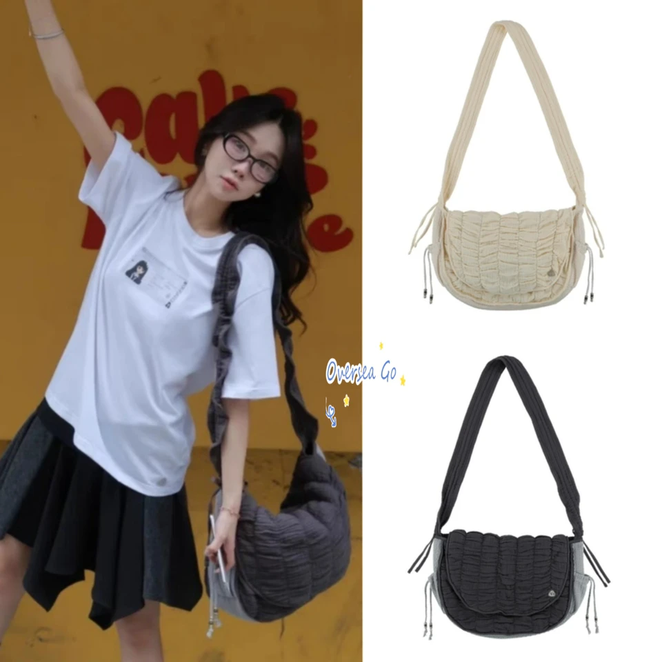 

Coyseio Hanni Ретро плиссированная сумка через плечо Dstring Женская сумка для пельменей Повседневная пригородная мягкая ручка из хлопка