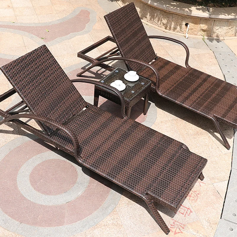 Rattan Recliner Beach Chair Sun Loungers Swimming Outside Pool Beach Chair Armrest Adults Free Shipping Silla Playa Furniture