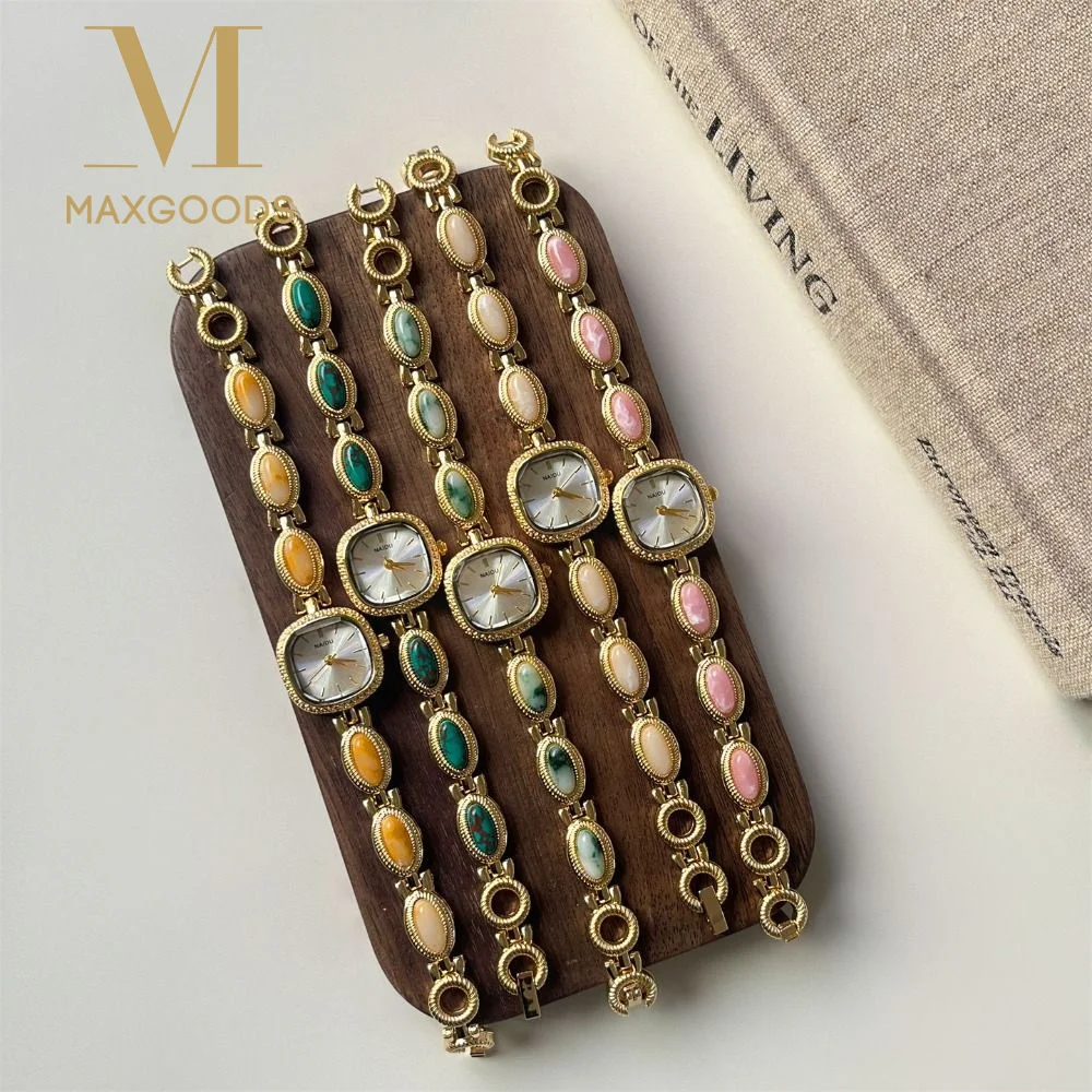 New Colored Gemstones Ladies Watch Elegant Luxury Quartz Watch Gift Square Dial Wristwatch for Women