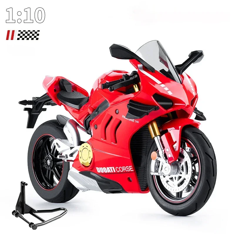 DucSauV4S S1000RR H2R Modèle de moto en alliage moulé sous pression, Collection de véhicules, Son et lumière, Jouets de voiture tout-terrain, 1:10