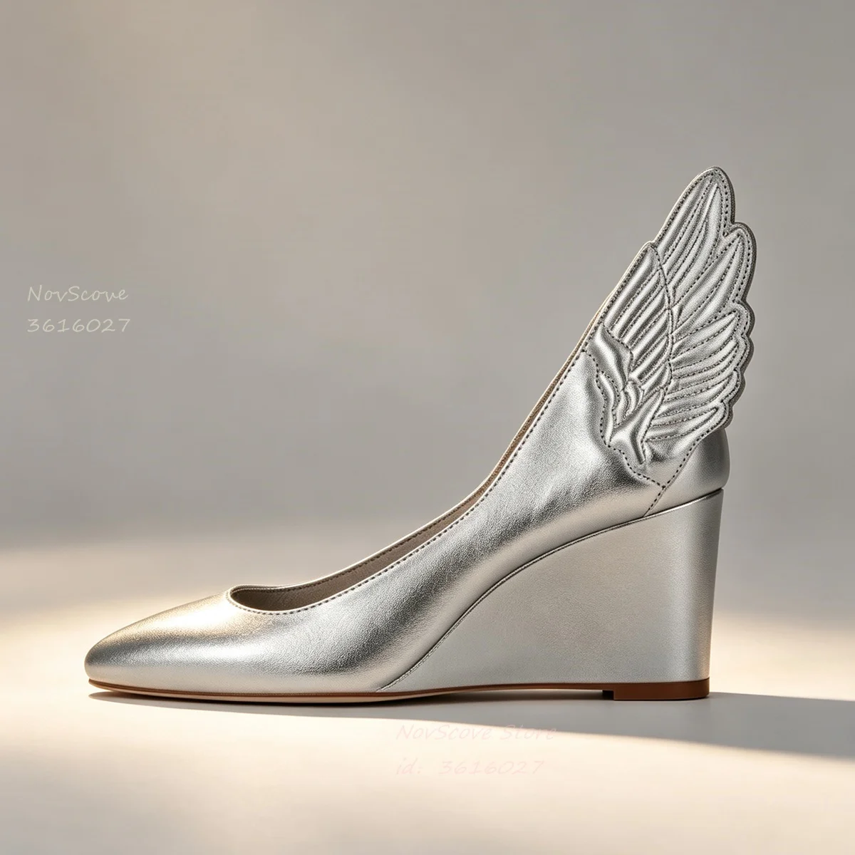 Round Toe Wings Decor Sandals Wedges Heels Shallow Solid Color Pumps Slip On Unique Back Wing Autumn Sexy Women Daily Shoes