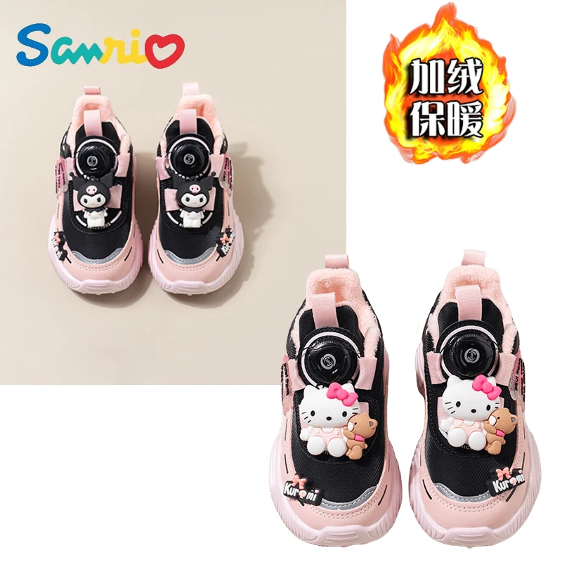 

Anime Sanrios Hellokittys My Melody Kuromi Kids Sneakers Plus Velvet Non-Slip Casual Shoes Thick-Soled Rotating Button Dad Shoes