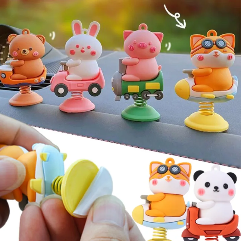 Cartoon Shaking Head Rabbit Bear Car Dashboard Ornaments Horse Riding Pig Doll Decorations Couple Gift for Girls Car Accessories