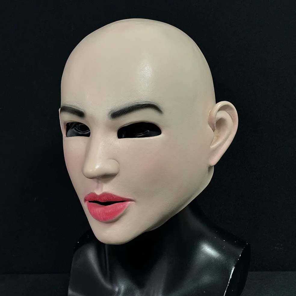 Realistische Latex-Maske für den ganzen Kopf einer Frau, Glatzkopf-Gesichtsmaske, Cosplay-Kostüm-Requisite für Halloween, Karneval, Maskenball-Party – Detail 6
