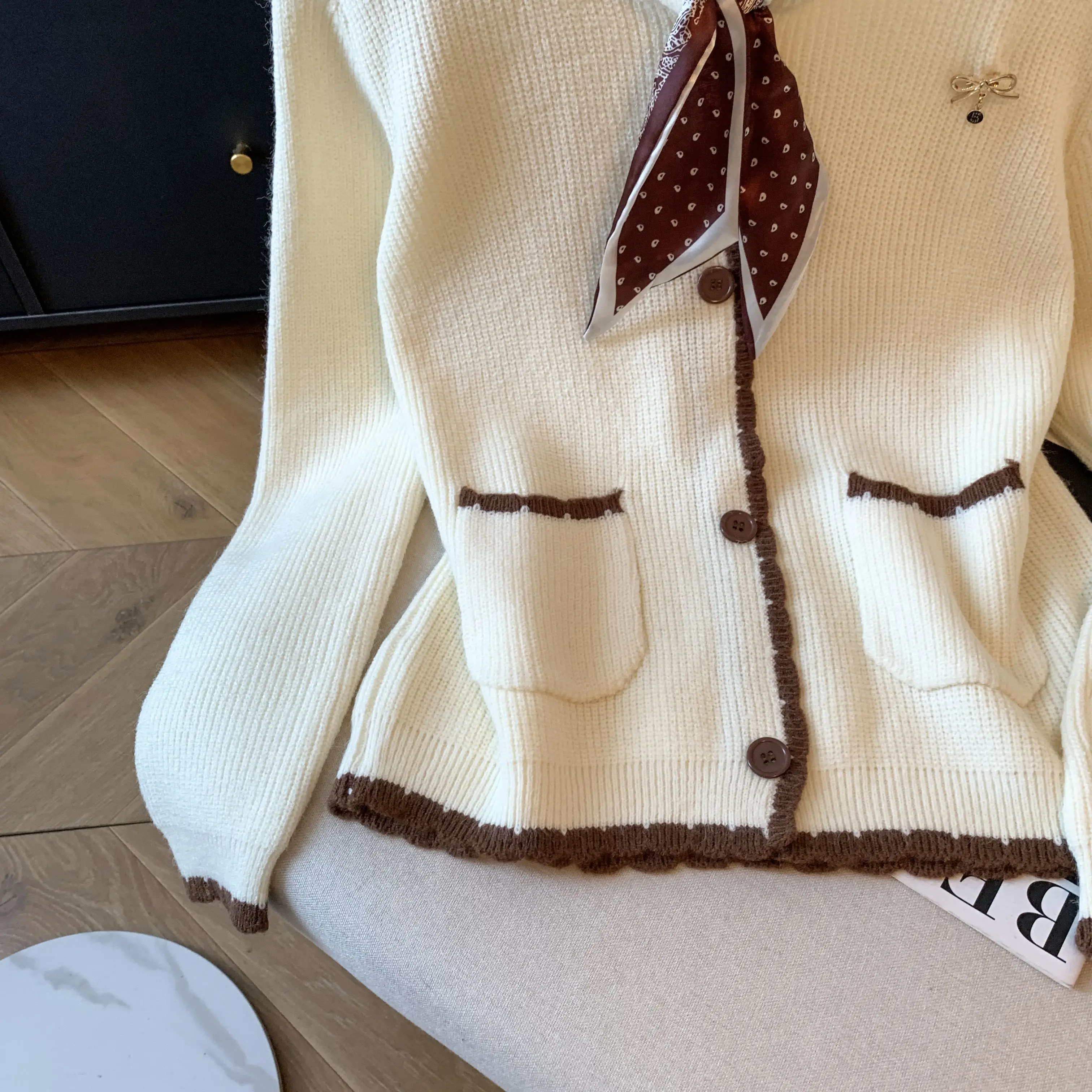 Women Sweater Spring Autumn New Korean Edition Loose Cardigan Slim Versatile Round Neck Long Sleeve Knitted Single Breasted Top