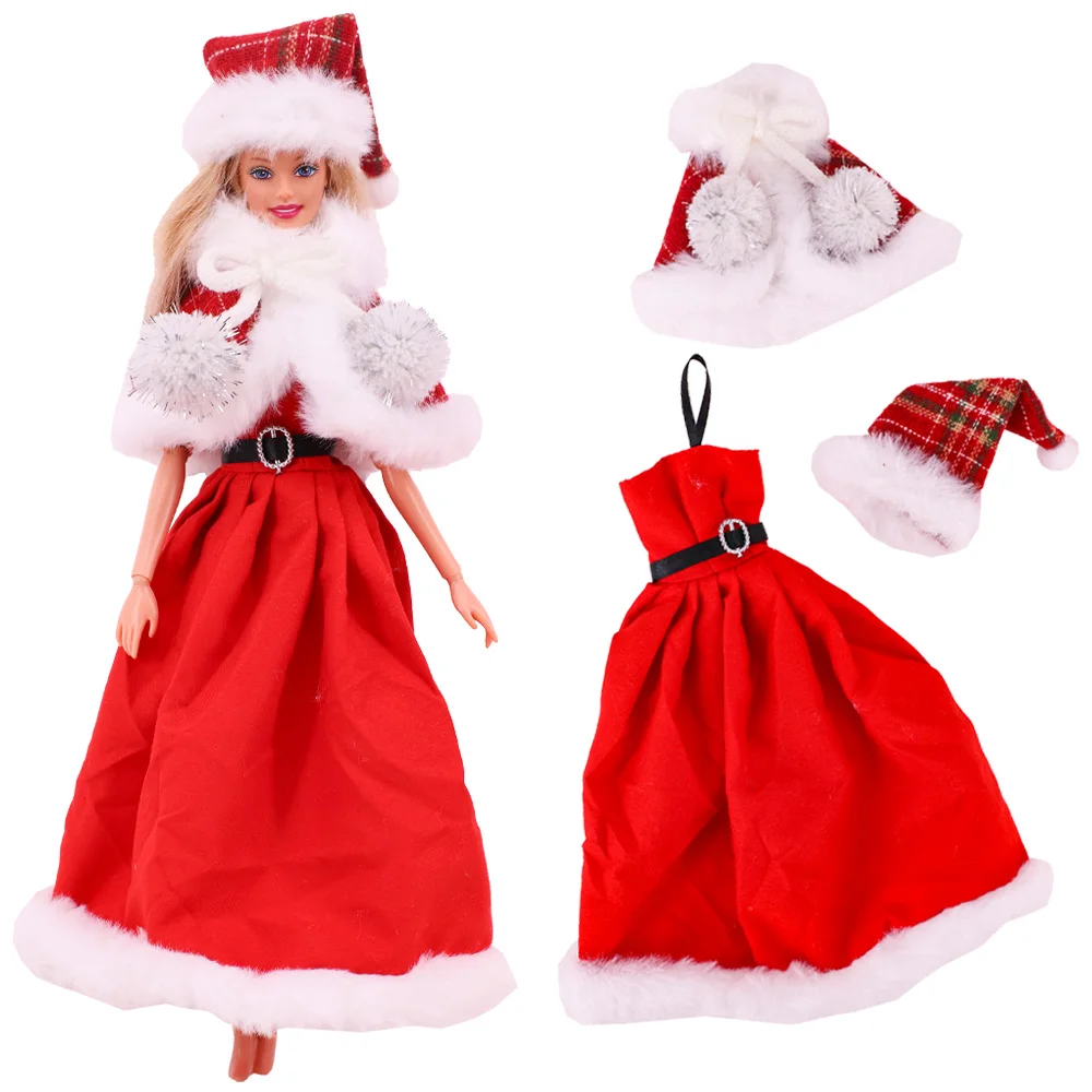 Doll Christms Clothes Red Christms Doll Clothes Dress+Christmas Hat For Ken BJD&Barbiees Doll Clothing Accessories Girl\'s Toys