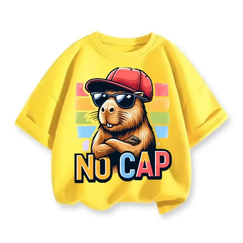 2026 جديد الصيف كابيبالا دولفين مطبوعة القطن تي شيرتات قصيرة الاكمام للرجال والنساء الأطفال جولة الرقبة فضفاضة