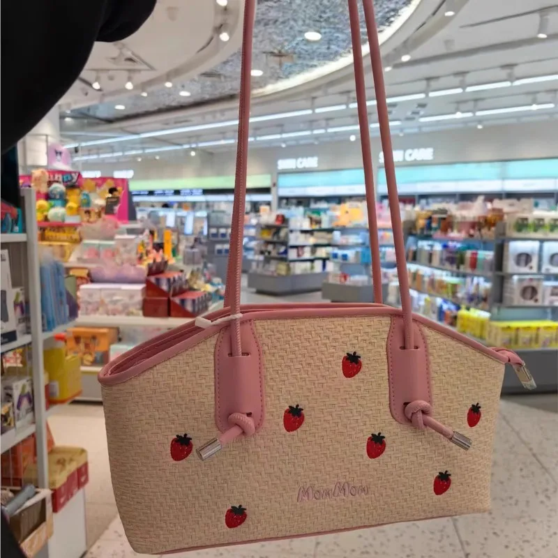 

Милая милая клубничная сумка-тоут, пасторальная праздничная сумка в стиле отпуска, женская большая вместительная сумка через плечо, 2025