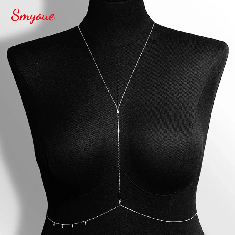 Smyoue Marquise Cut All Moissanite Lab Diamond Body Chain for Women Adjustable Sexy Body Jewelry 925 Sterling Silver Plated 18K