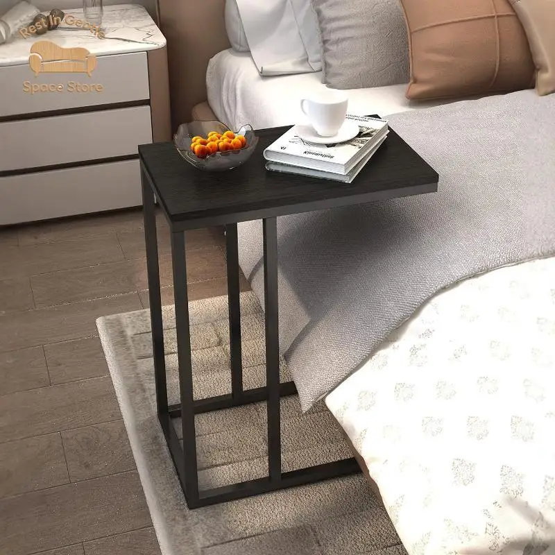 Nordic simple sofa side few bedrooms solid wood side table movable corner few wrought iron living room black small table=