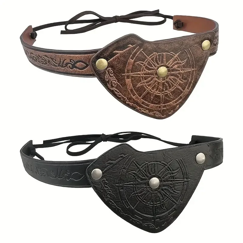 Funny Medieval Retro Viking Faux Leather Embossed Pirate Eye Patch Renaissance Eye Patch Adult Cosplay Prop