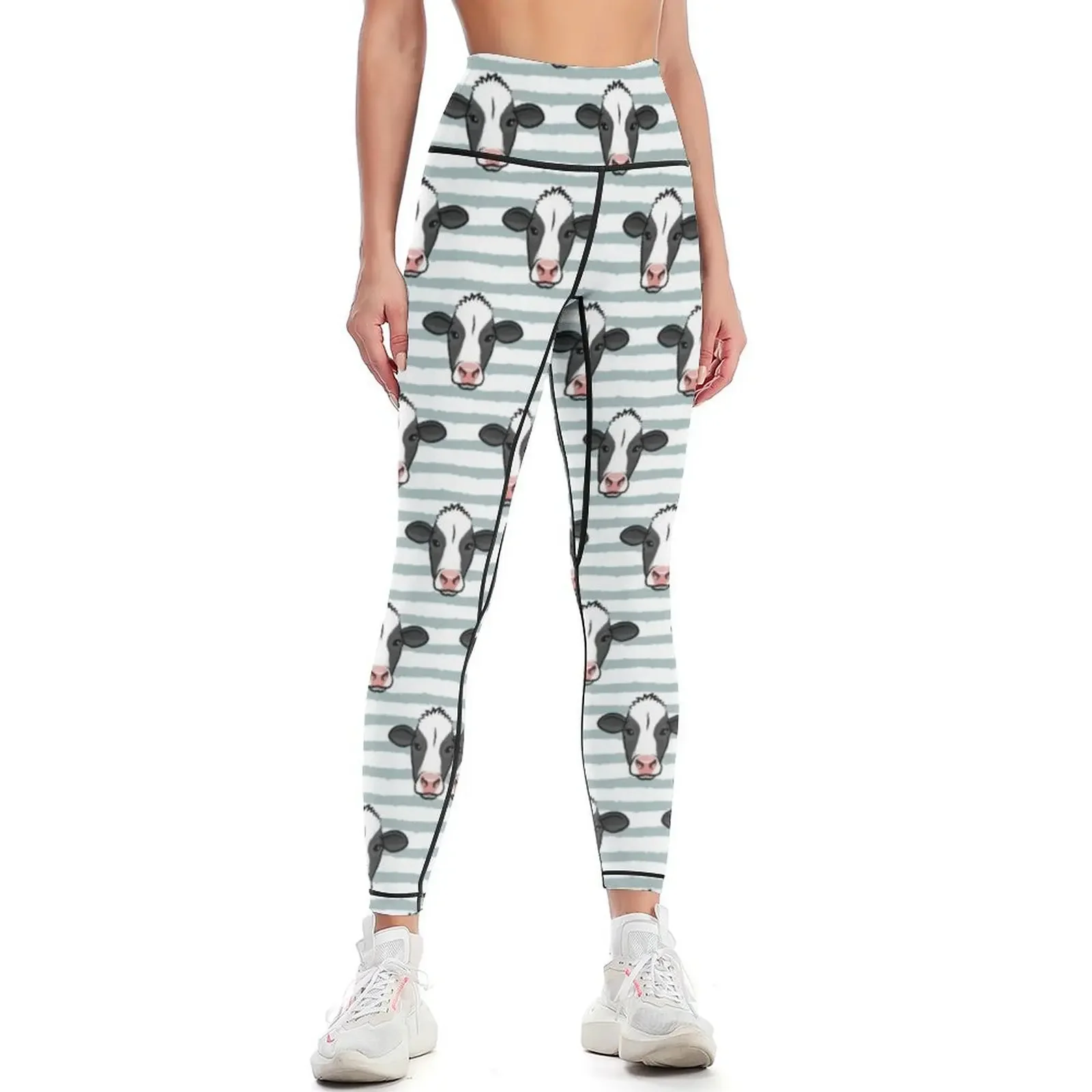 

Holstein Friesian cows - blue stripes Leggings sport set leggins push up woman Sports female sports woman gym Womens Leggings