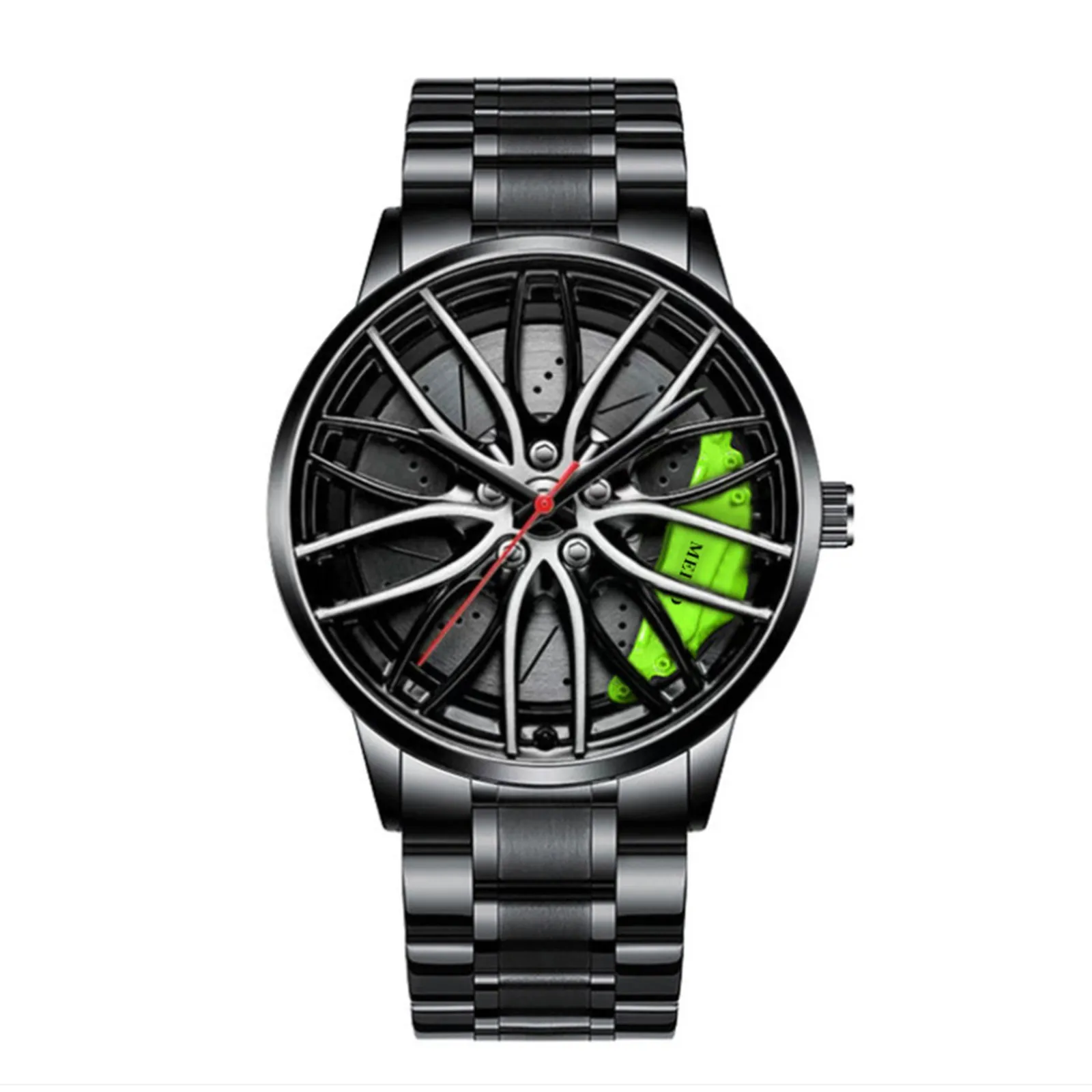 Exquisite Car Watches For Men,Waterproof Stainless Steel Quartz Wrist Watch Sports Men’s Watches With Car Wheel Rim Hub Design