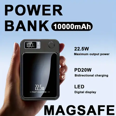 Alimentation mobile magnétique sans fil, 10000 mAh, 22.5W, PD20W, charge rapide pour iPhone 15, 14, 13/12 et Android Mobile Matin, USB, Type