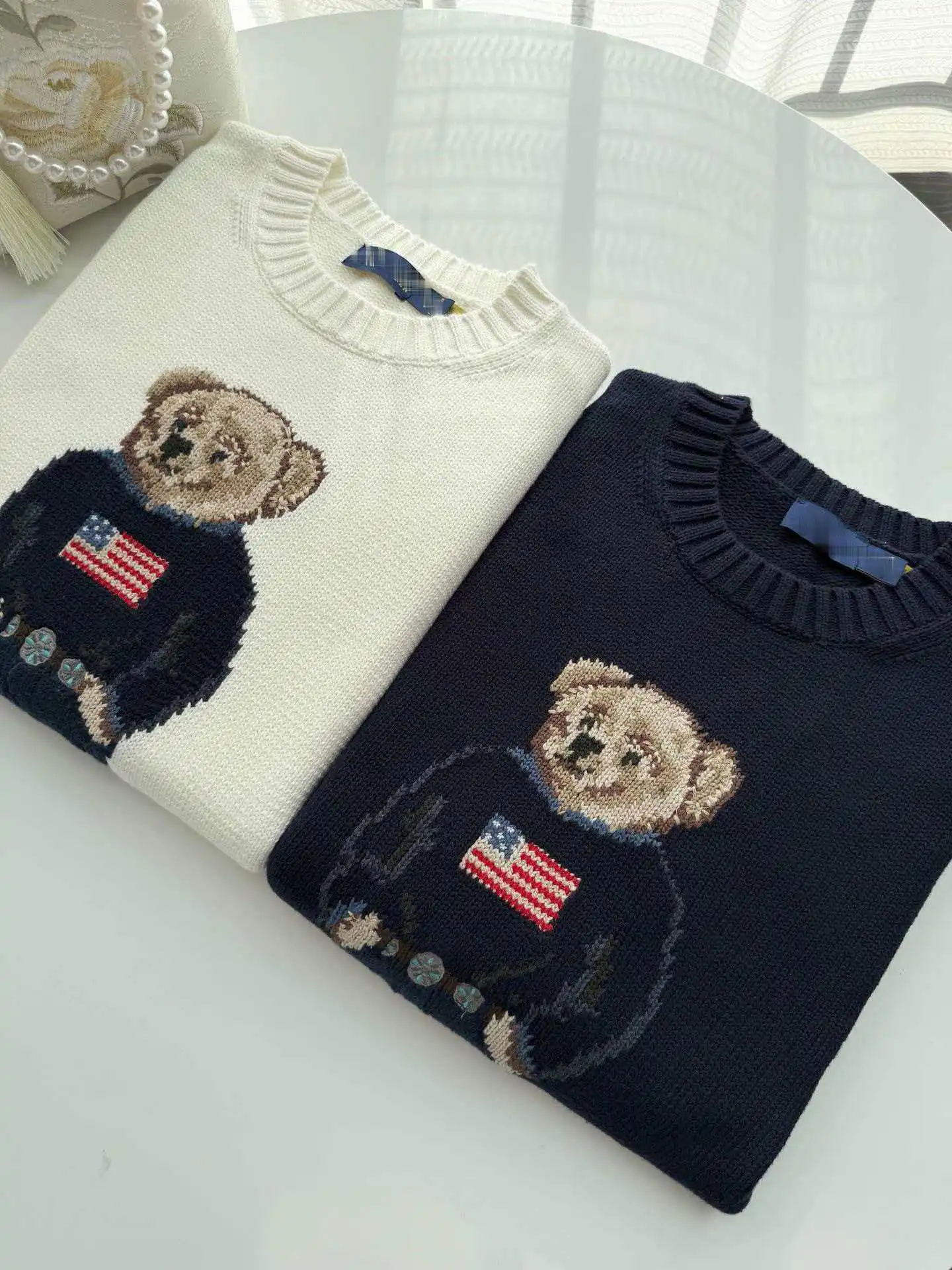 

Embroidered little bear Sweater Men Women Autumn Winter Round Neck Knitted Oversized Sweaters Streetwear Casual Long Sleeve Tops