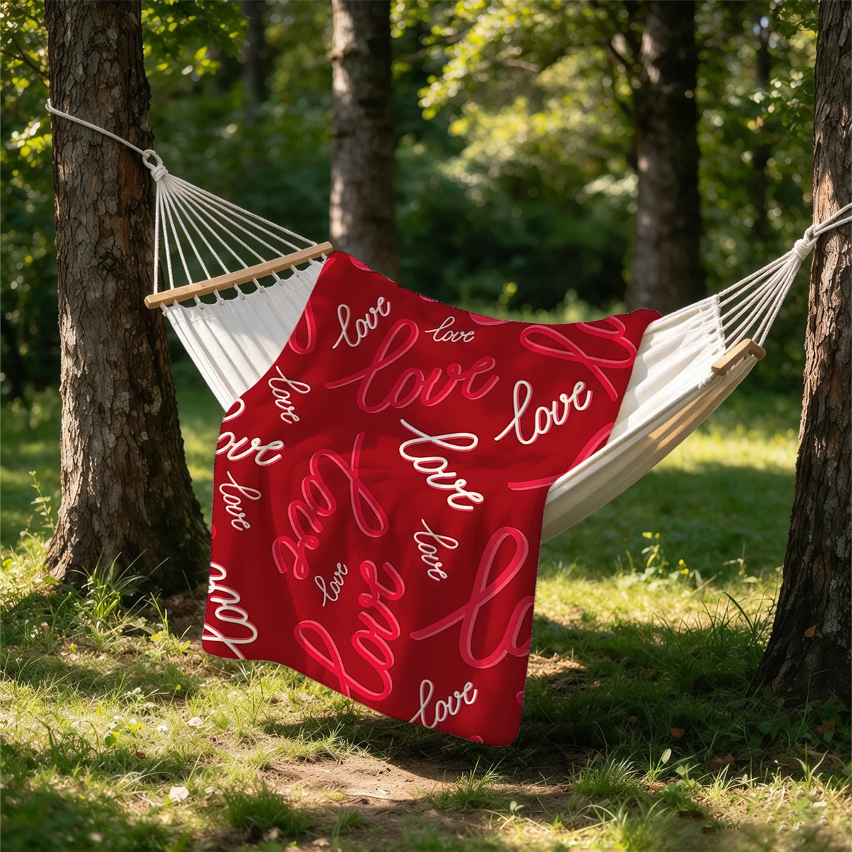 Red White Love Calligraphy Flannel Blanket Warm Soft Halloween Christmas Couch Warm Cozy Decorative Decor Gift for All Season