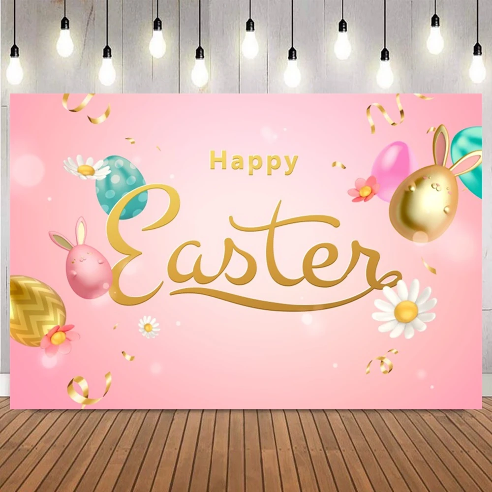 Happy Easter Day Spring Colorful Eggs Bunny Photography Background Baby Shower Portrait Birthday Party Home Decor Photo Backdrop