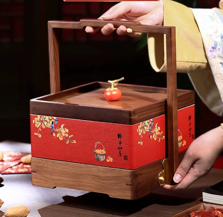 LMM New Chinese Dried Fruit Plate Living Room Solid Wood Light Luxury Food Box Dim Sum Basket Storage Box Household
