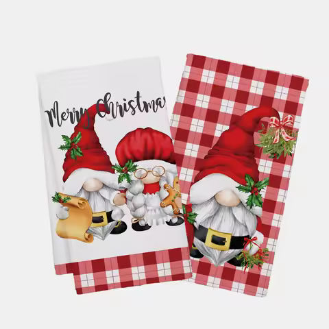 40x60cm Christmas Pliad Tea Towel Kitchen Dishcloth Grid Christmas Dwarf Pattern Water Cleaning Cloth Gift Merry Christmas Decor