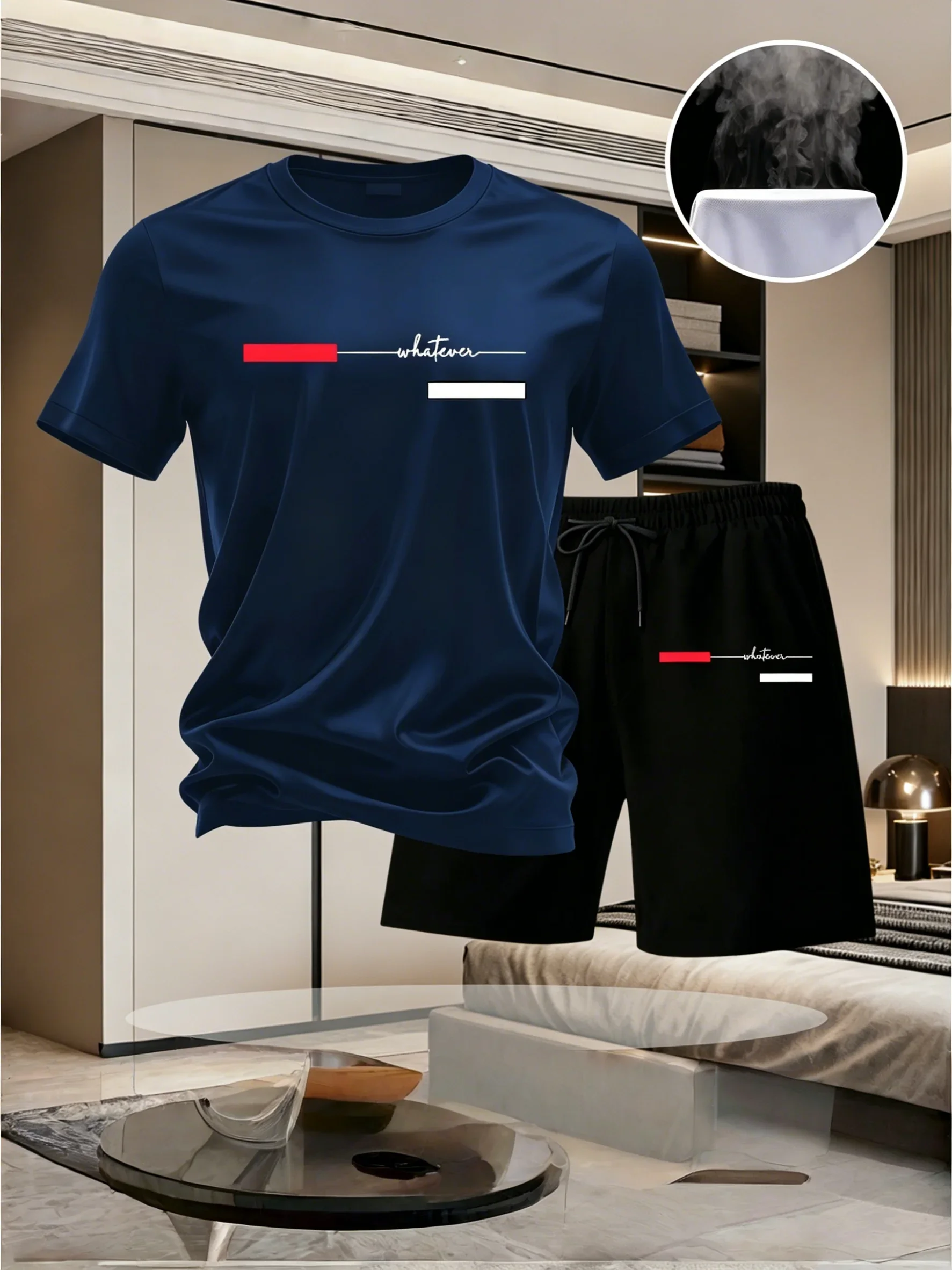 Ensemble sportif d'été pour homme - T-shirt à manches courtes et short décontractés - Confortable, imprimé, léger et à séchage rapide