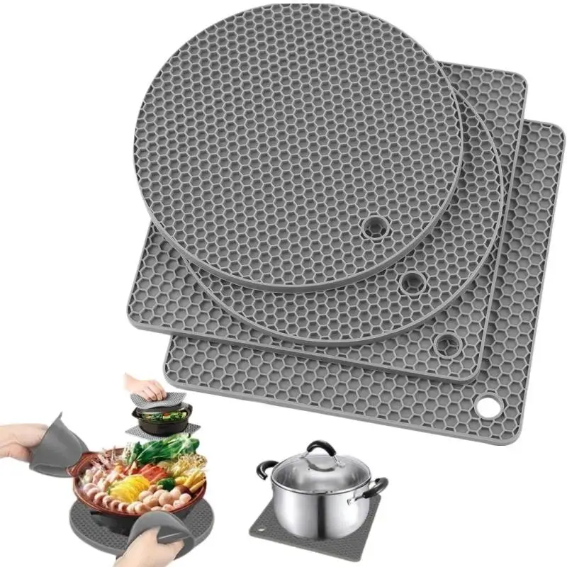 Silicone Hot Pot Mats 1/4Pcs Heat Resistant Non-slip Reusable Trivets for Kitchen Countertop Daily Cooking Use