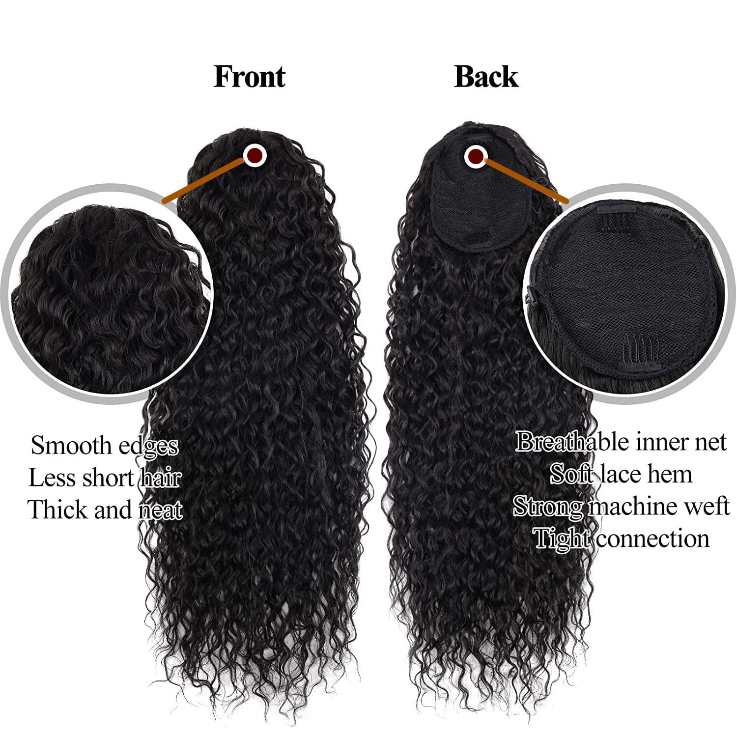 Curly Drawstring Ponytail Clip In Hair Extensions Brazilian Human Hair Ponytail Wig Water Wave   Hairpiece False Deep Wave 1 Pc