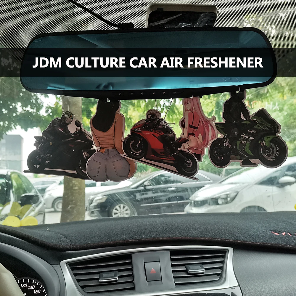 

JDM Car Air Freshener Sexy Girl Motorcycle Pendant Hanging Rearview Mirror Perfume Recycle Solid Paper Fragrance Auto Accessorie